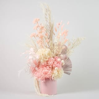Blush pink & white dried and preserved flower arrangement in ceramic vase for Melbourne Metro delivery only