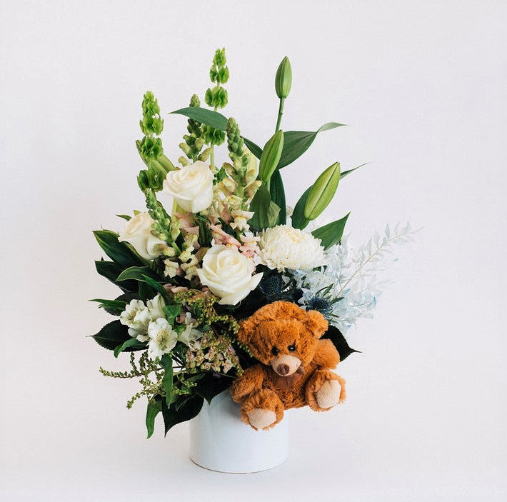 Adorable - Flower Arrangement In Ceramic With Teddy Bear Soft Toy