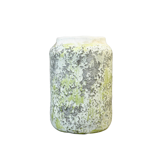 Cream, Grey and Green Textured Unique Ceramic Vase - Large