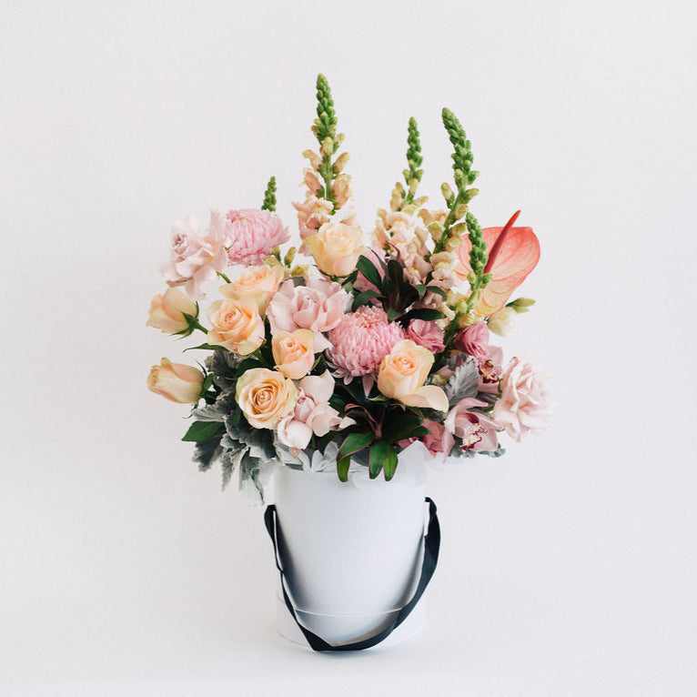 Gianna - Luxe Pink Flower Arrangement In Hat Box