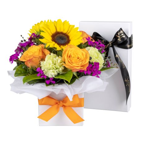 Happy Birthday Flowers - Sunflower and Orange Rose Box with Chocolates (Interflora)