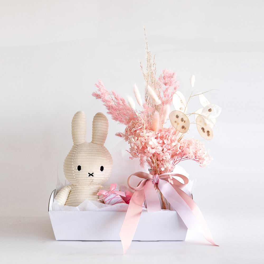 Muffet - Baby Girl Hamper box, Preserved & Dried Flowers, Miffy, Socks