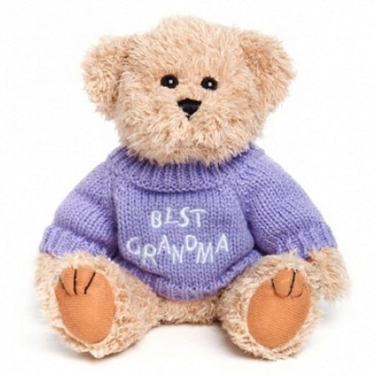 Teddy bear wearing a purple sweater with 'Best Grandma' mother day grandmother same day flower delivery melbourne