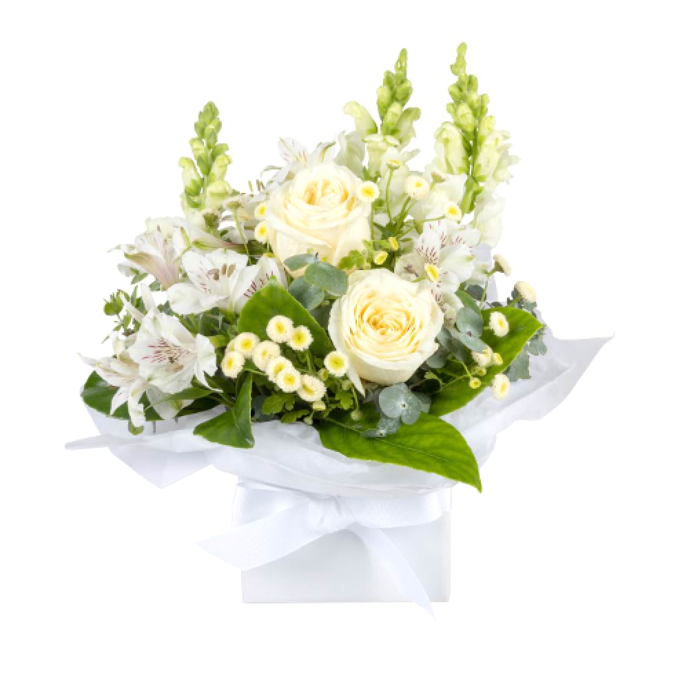 White Flowers - Rose, Snapdragon & Seasonal Posy Box (Interflora)