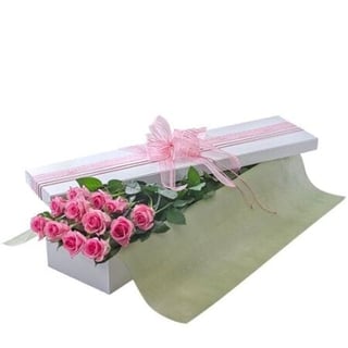 Seduction Pink - Long flat box of 12 or 24 long stem pink roses. Australia wide delivery.