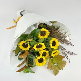 Sunflower Bouquet with Seasonal foliage. 
