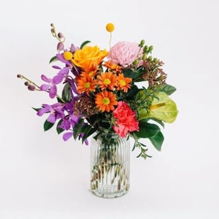 Katie - mixed colourful bouquet with orchids, chrysanthemums, rose, anthurium and carnations, Melbourne delivery only.