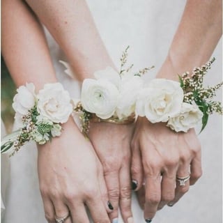 Seasonal wrist corsage also known as wristlet,  for debutantes, formals or weddings.