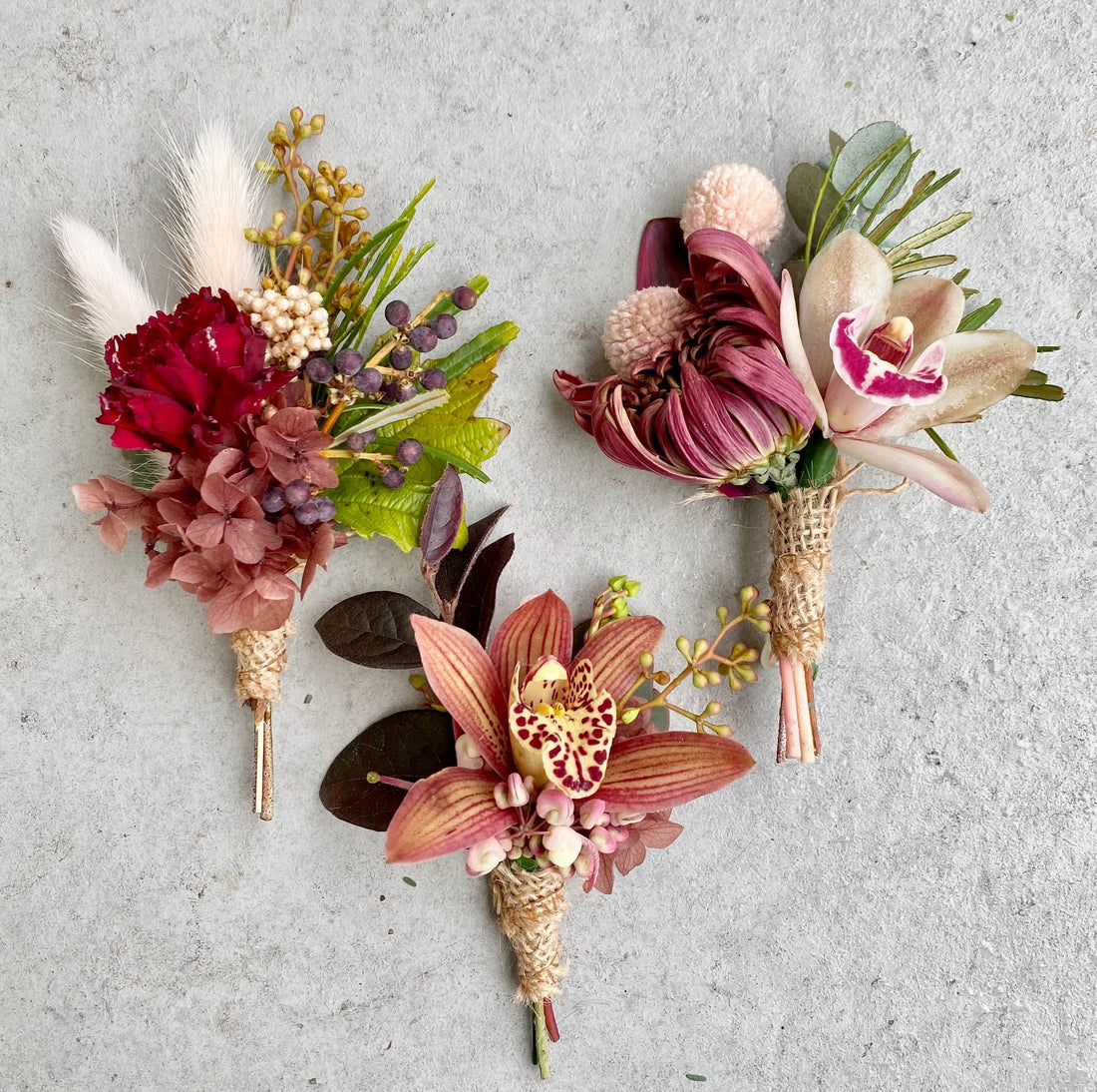 Autumnal Orchid Billy Button Hydrangea Buttonhole Flowers Melbourne Lillypad Florist