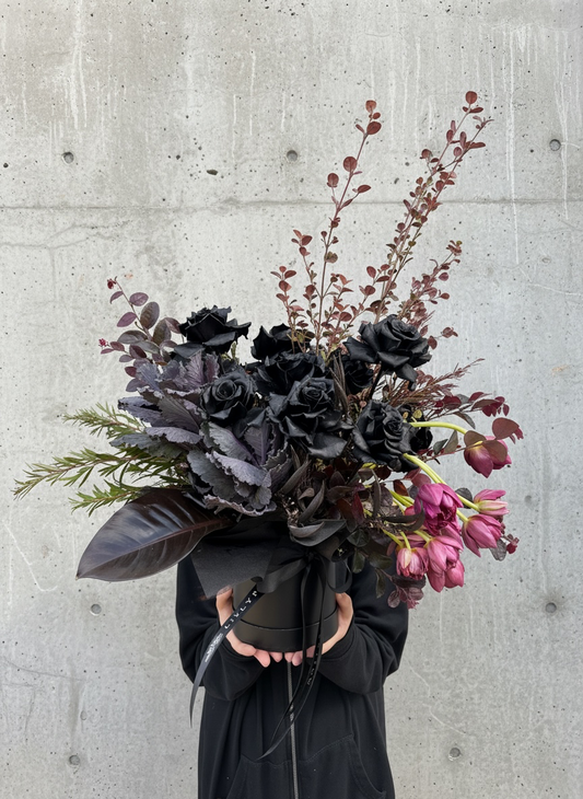 Custom Black Rose Hatbox Birthday Flowers in Melbourne