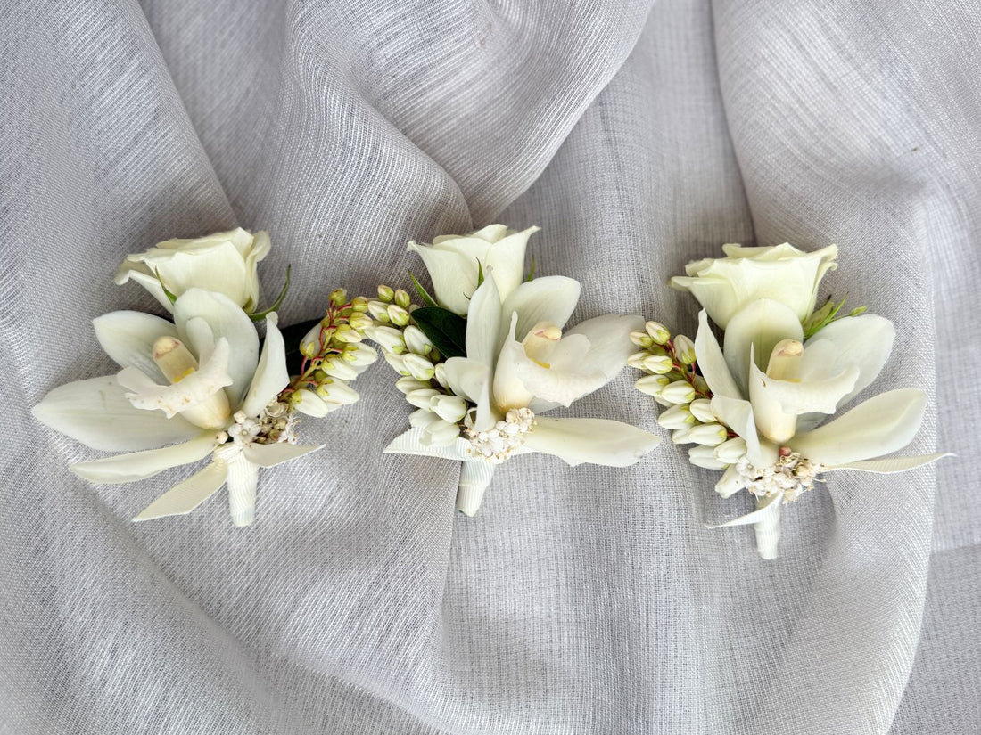 White Wrist Corsage & Buttonhole 40th Birthday Flowers Melbourne