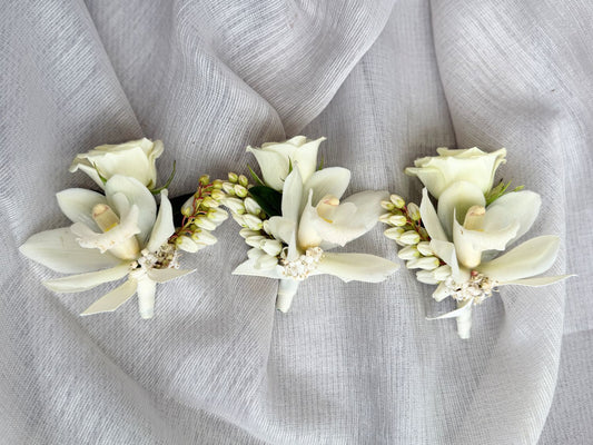 White Wrist Corsage & Buttonhole 40th Birthday Flowers Melbourne