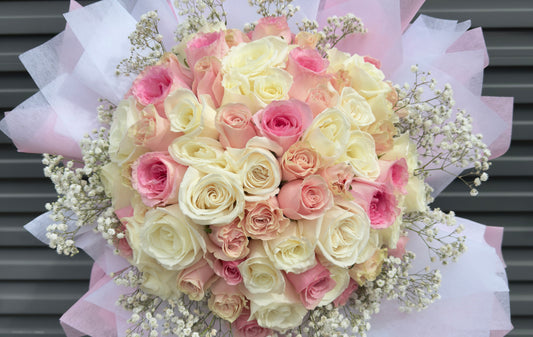 New Baby Girl Flower Bouquet 70 Premium Luxe Pink and White Roses