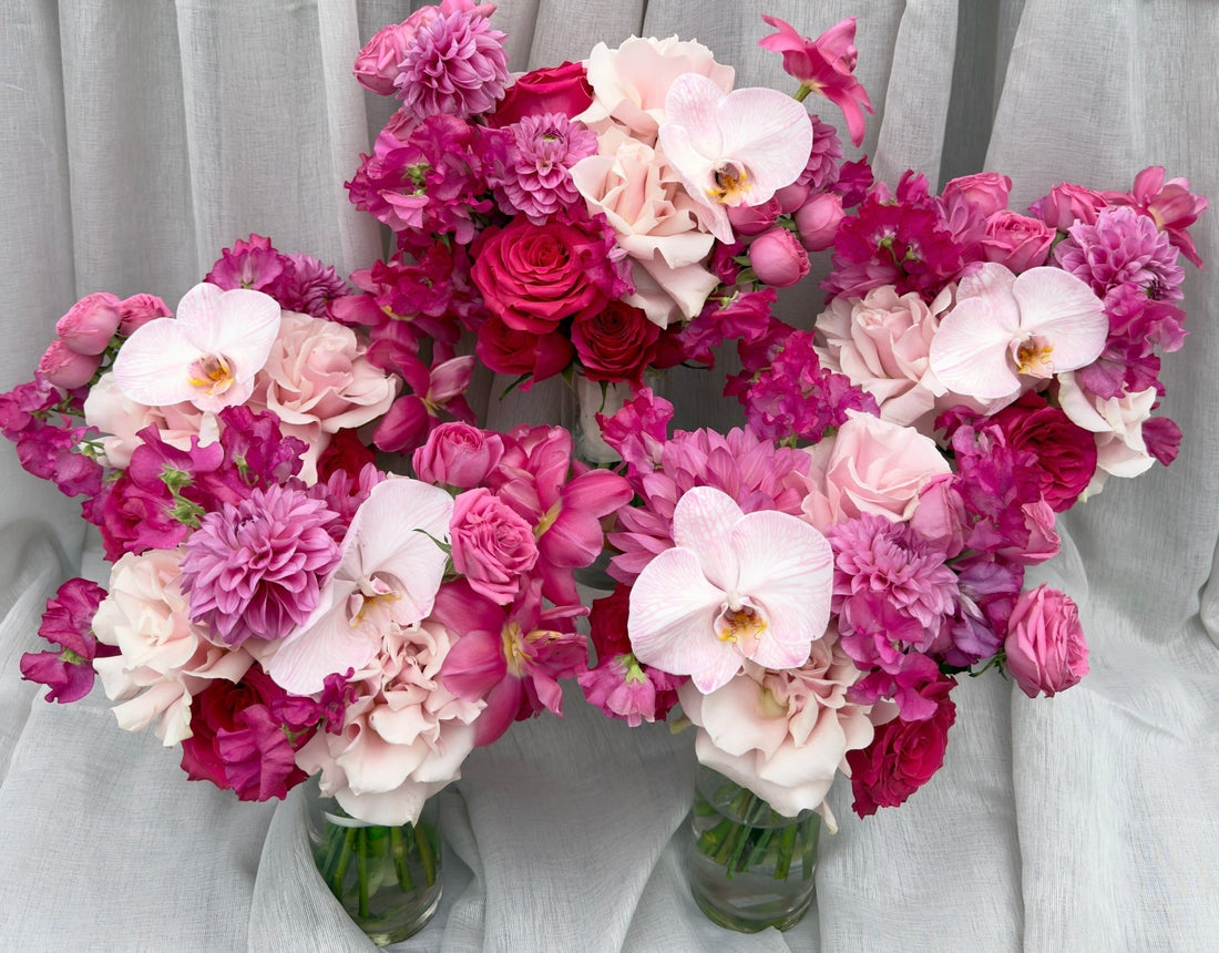 Pink wedding bouquets bride bridesmaids Melbourne Wedding Florist