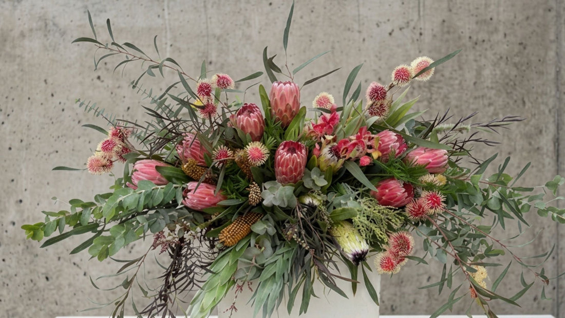 Hakea Protea Banksia Coffin Casket Spray Funeral Flowers Melbourne Florist