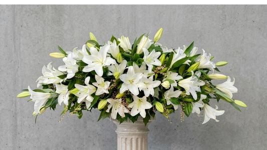White oriental lily cofffin casket flowers Melbourne florist