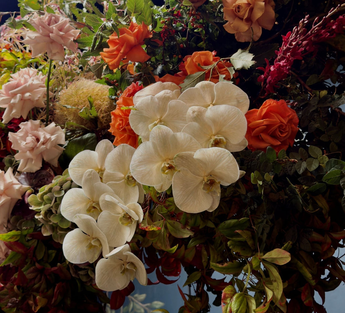 rupert on rupert hanging autumnal tone flowers collingwood wedding