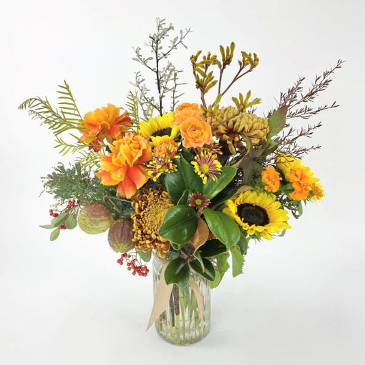Akiko - Sunflower, Disbud & Rose Bouquet in Vase