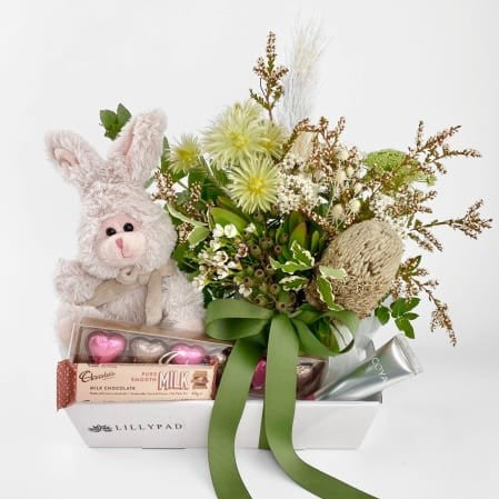 Bambam - New Baby Hamper with Flowers, Bunny , Chocolates and Ecoya Hand Cream