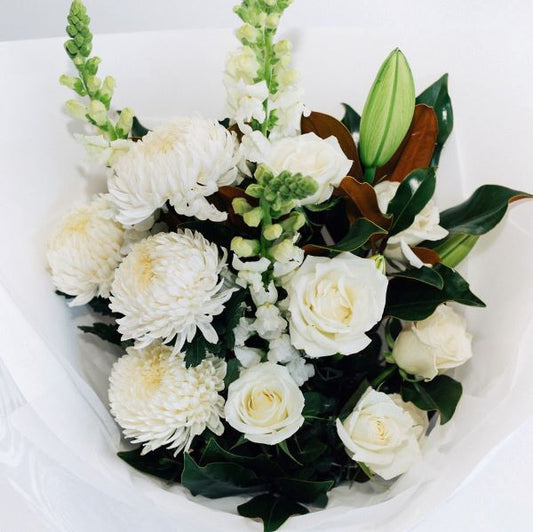 Bianca - White Lily, Disbud, Snapdragon Bouquet