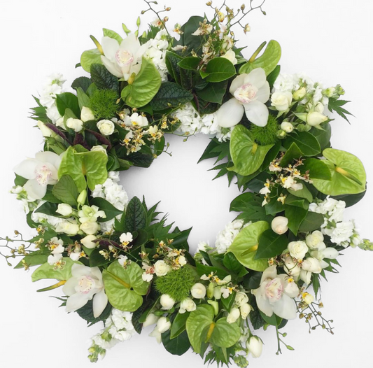 Dove - Premium Green & White Anthurium and Orchid Wreath