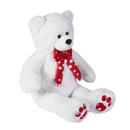 White teddy bear with a red polka dot bow melbourne flowers
