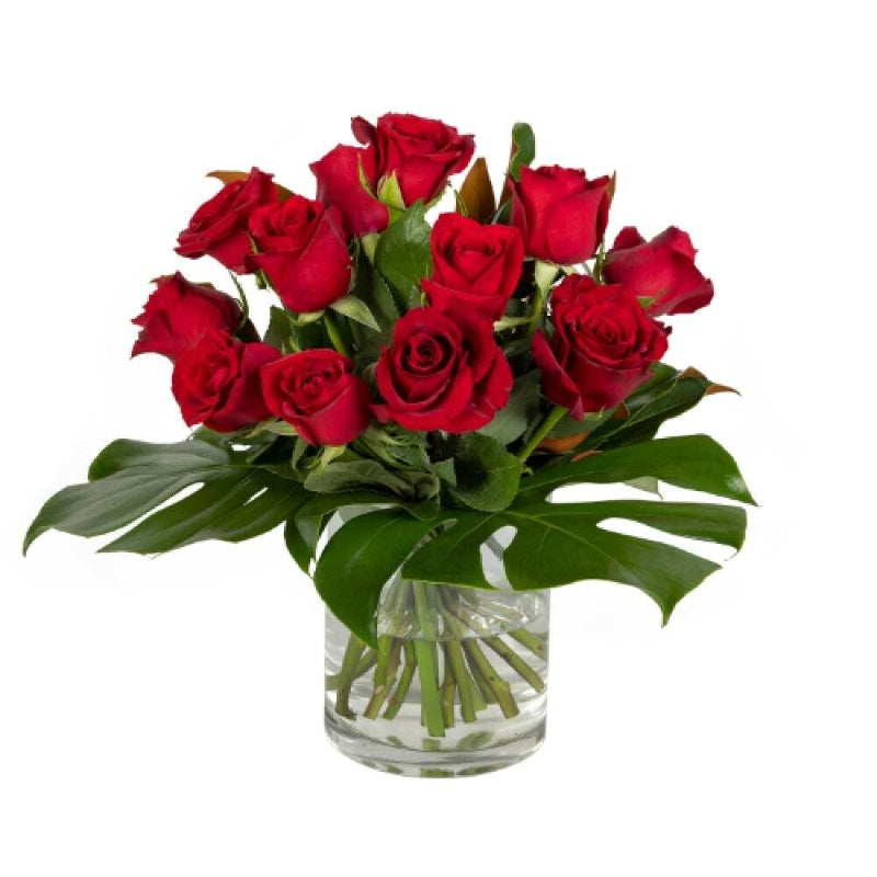 Eternal Rose - Arrangement of 12 Red Roses in a Glass Vase