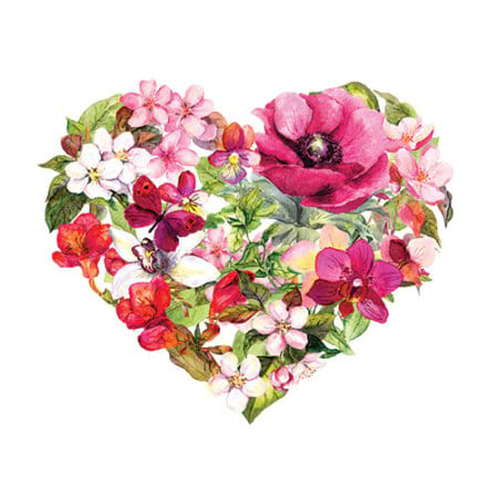 Floral Heart - Greeting Card With Pink & White Flowers In Heart Shape Design