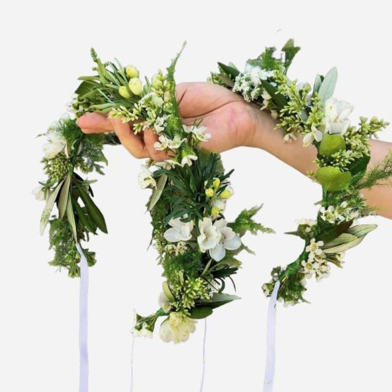 Foliage Crown - Greenery with White Accent Flowers Adjustable Halo