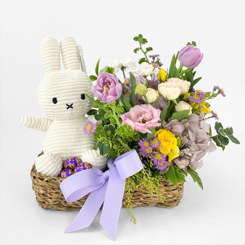 flower gift basket miffy plush toy easter chocolate purple same day flower delivery melbourne 