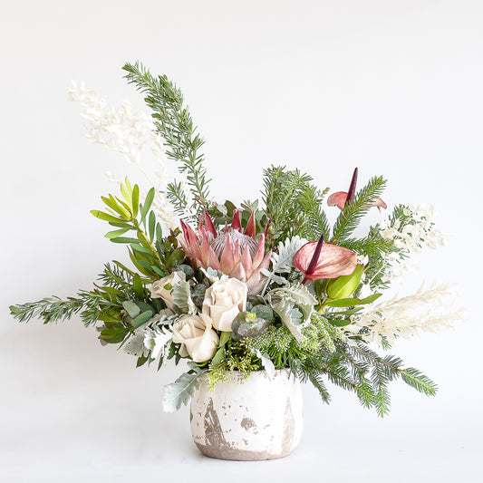 Joy - feature king protea arrangement in ceramic