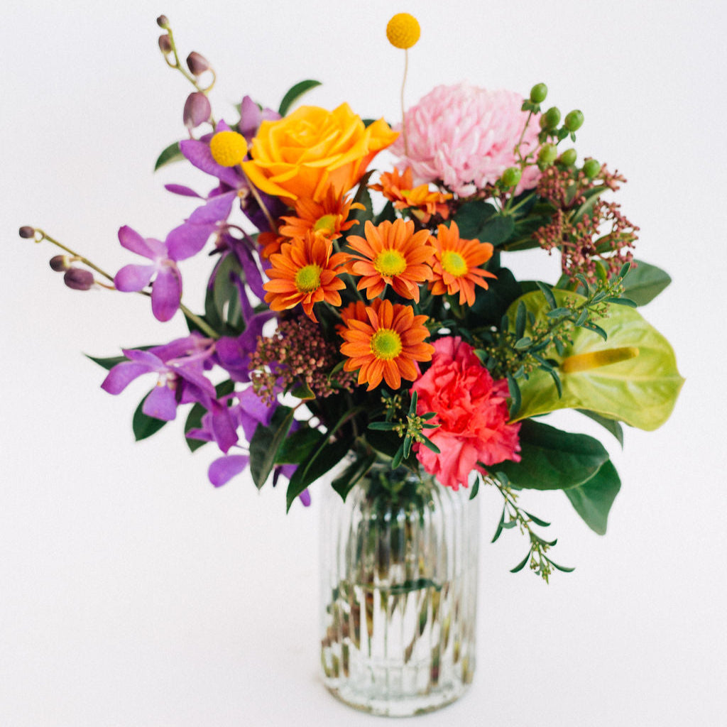Katie - Bright Seasonal Bouquet In Textured Vase