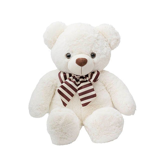 White teddy bear with a brown striped bow tie melbourne flowers 
