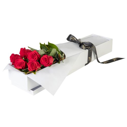 Love Story - 6 Long Stemmed Red Roses In Long Gift Box