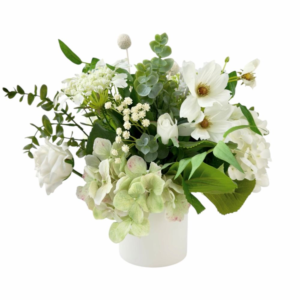 Bouquet of white and green flowers in a white vase house plant melbourne florist
