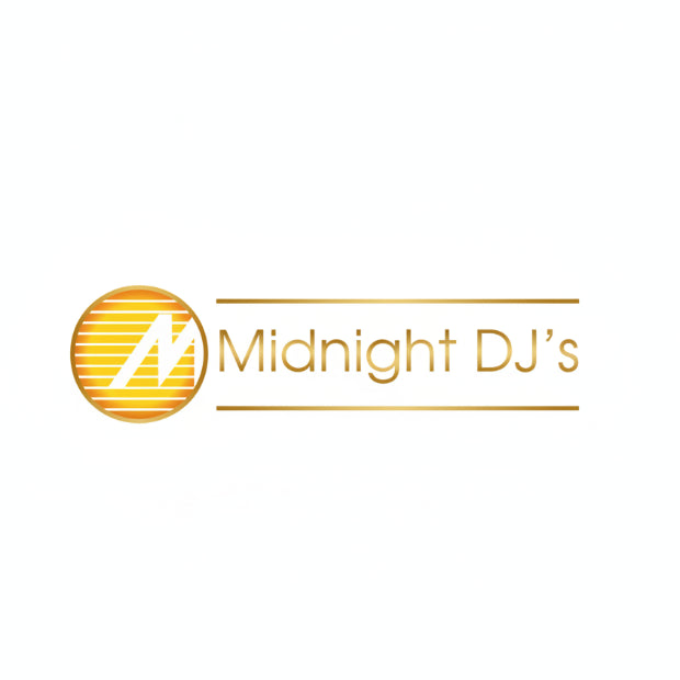 Logo of Midnight DJ's with a yellow circle and letter 'M'.