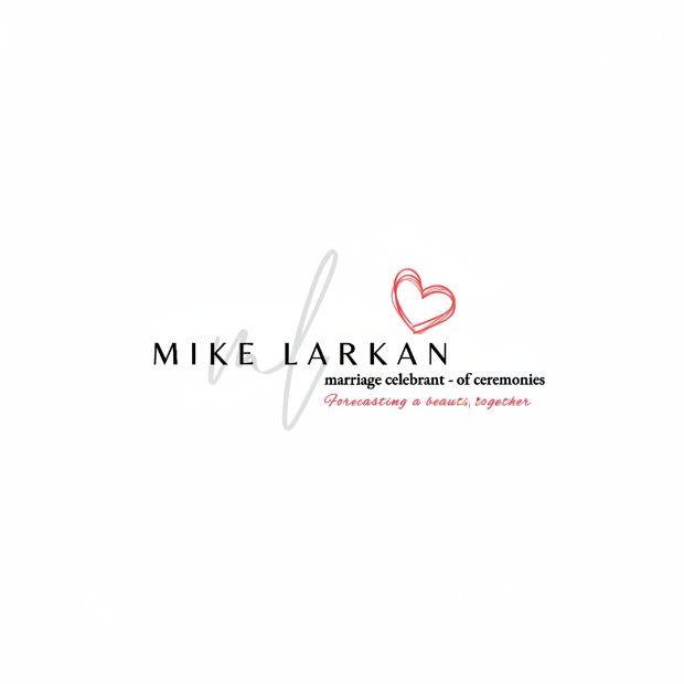 Logo for Mike Larkan, a marriage celebrant and master of ceremonies, with a red heart symbol.