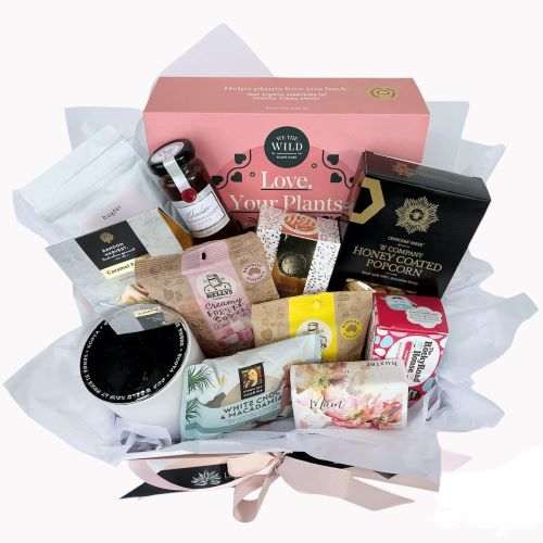 Pamper Day Hamper - Pamper Hamper with Nibblies, Candle, Soap & Plant Care Trio
