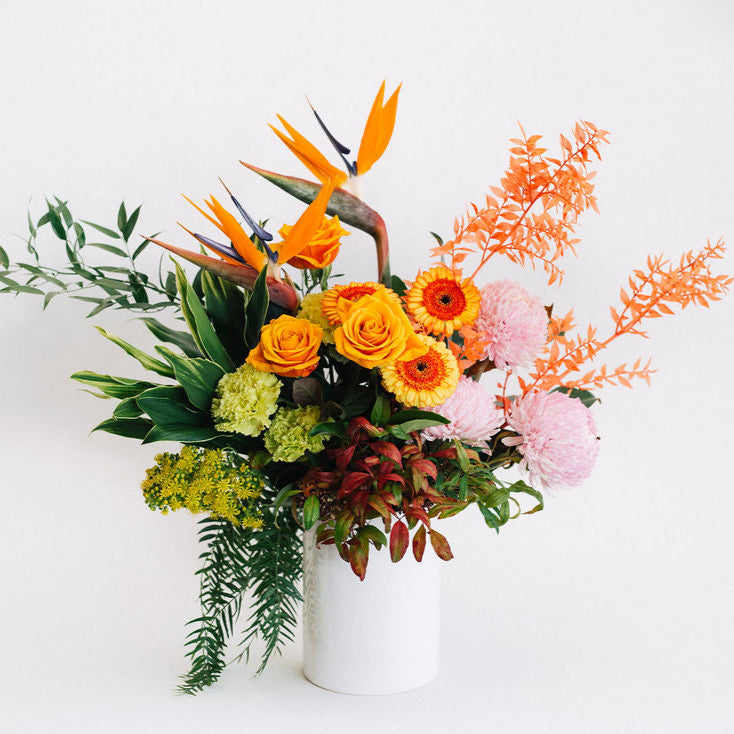 Sarah - Exquisite Arrangement Of Flowers In White Ceramic Vase