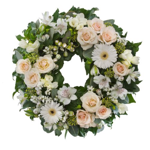 Serenity Wreath - White & Peach Flower Wreath Suitable For Service