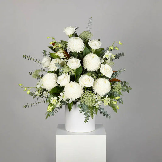Simple Funeral Chapel Arrangement - Elegant White Tribute Flowers (Interflora)