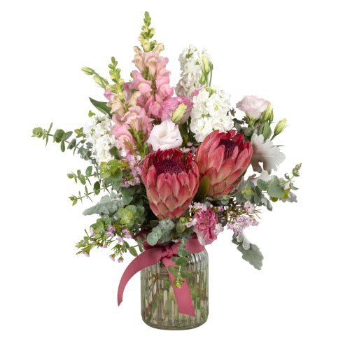 Spring Blooms - Pink & White Bouquet in Clear Vase
