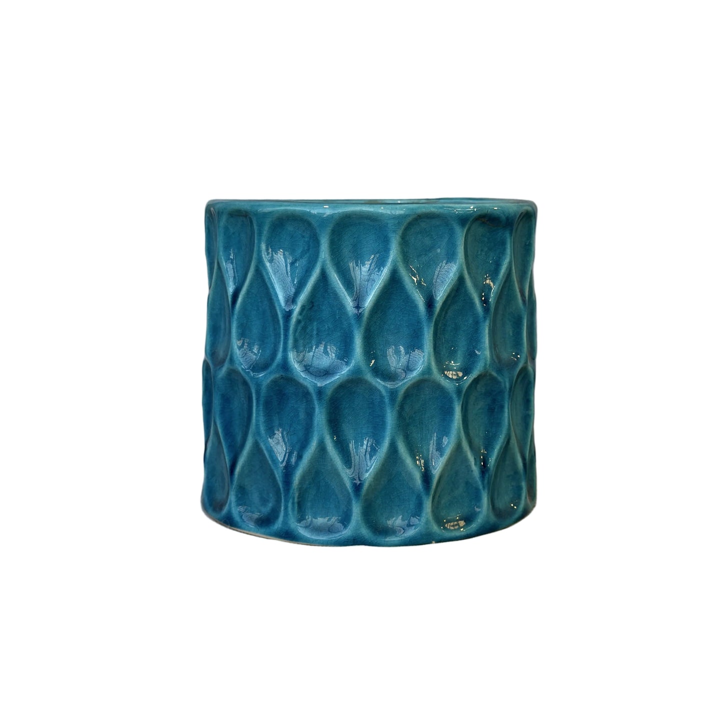 Blue textured ceramic vase pot for flower arrangements