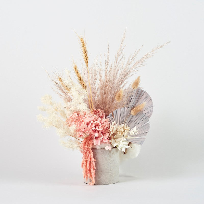 Vienna - Everlasting Neutral & Blush Pink Flowers In Concrete Vase