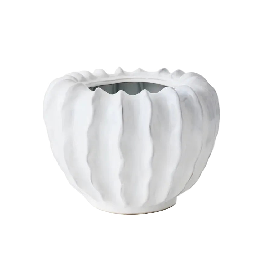 White Zasha Pot - Unique Textured Ceramic Vase - Extra Large