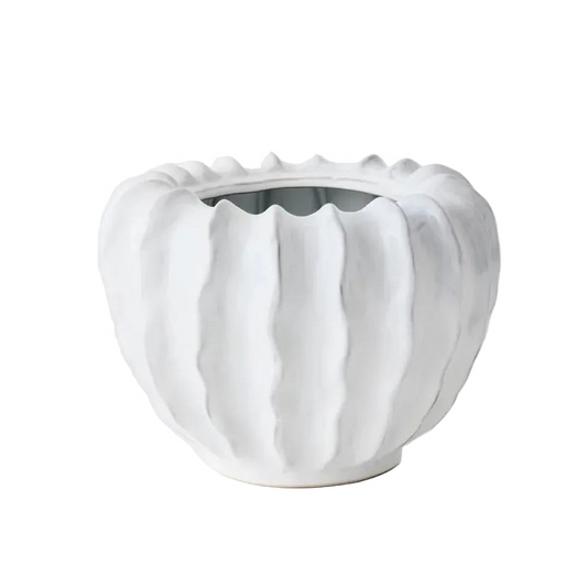 White Zasha Pot - Unique Textured Ceramic Vase - Extra Large