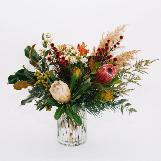 Wilderness - Protea & Native Flower Bouquet Arrangement In Textured Cylinder Vase