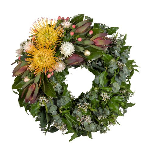 Wildflower Remembrance Wreath - Pincushion, Leucadendron and Hypericum