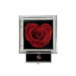 Heart shaped preserved red rose jewellery box valentines