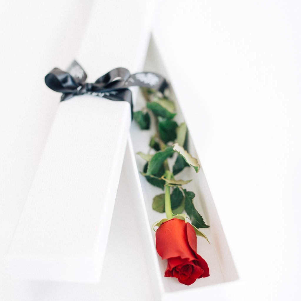 single long stem red rose in gift box - Melbourne and Australia wide delivery